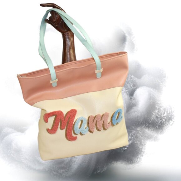 Jadelynn Brooke Varsity Style Mama Cream Pastel Rose Tote - Picture 1 of 8